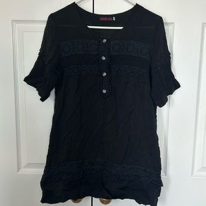 Johnny Was Black Button Down Tunic Size S EUC
